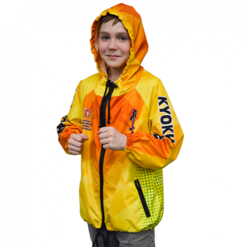 Костюм детский (ветровка с капюшоном и брюки, без подклада), материал: дюспо с полной запечаткой