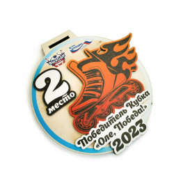 Медаль из дерева с пластиком 2-слойная, с УФ-печатью